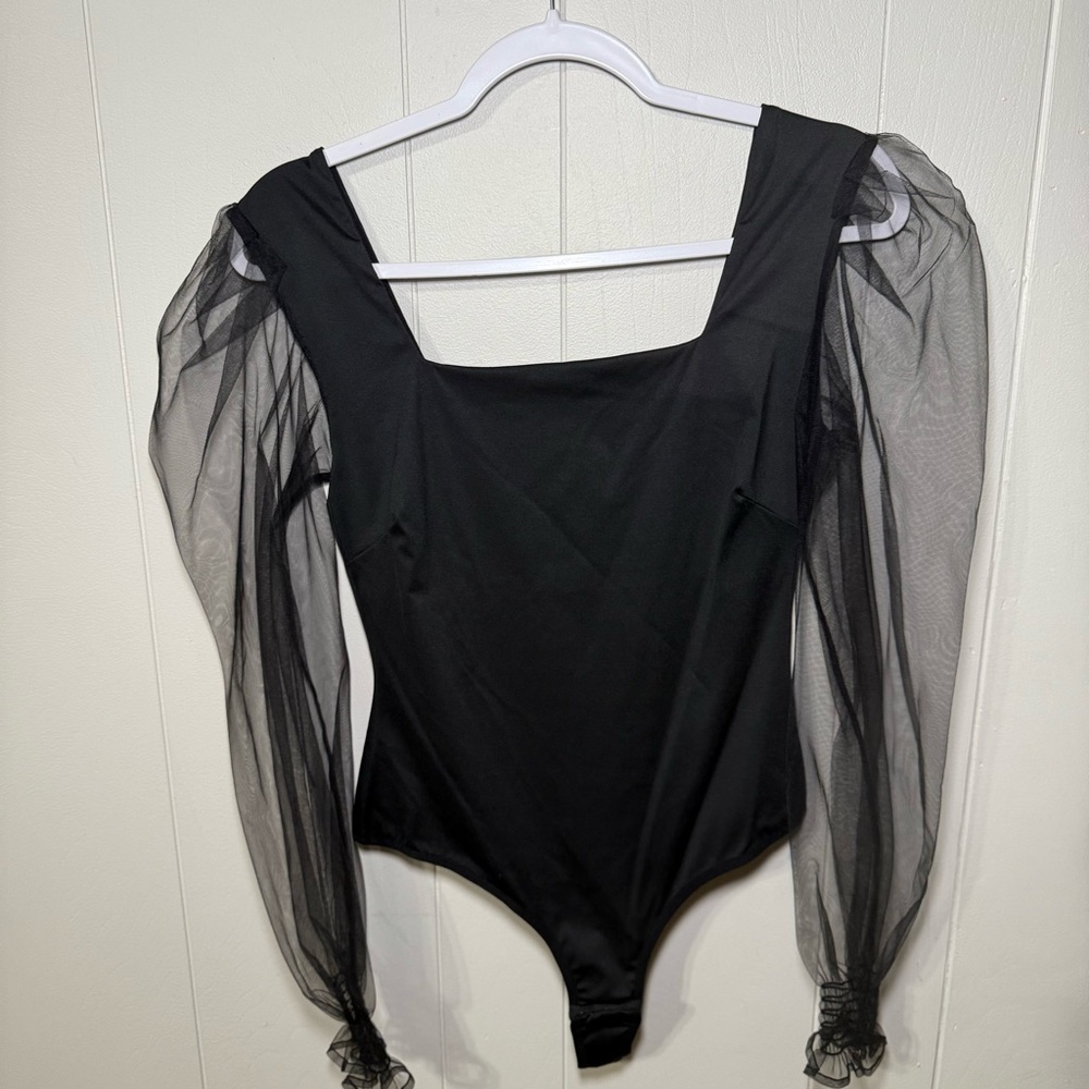 SHEIN Black Mesh Sleeve Bodysuit L